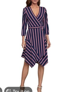 BCBGMaxAzria Navy Dress with Pink Stripes